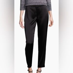 St. John Caviar Emma Pants black liquid satin women’s size 12 straight leg
